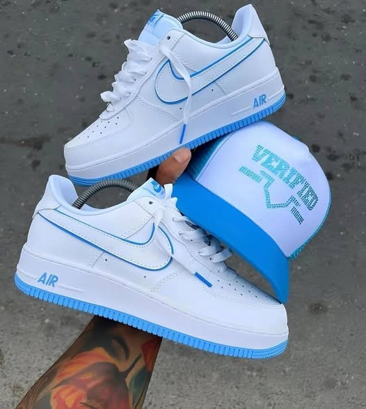 White and blue Nike Air Force 1 original photo 1
