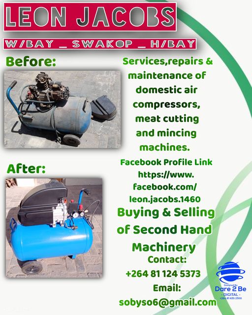 Services, repairs and maintenance of domestic air compressors, meat