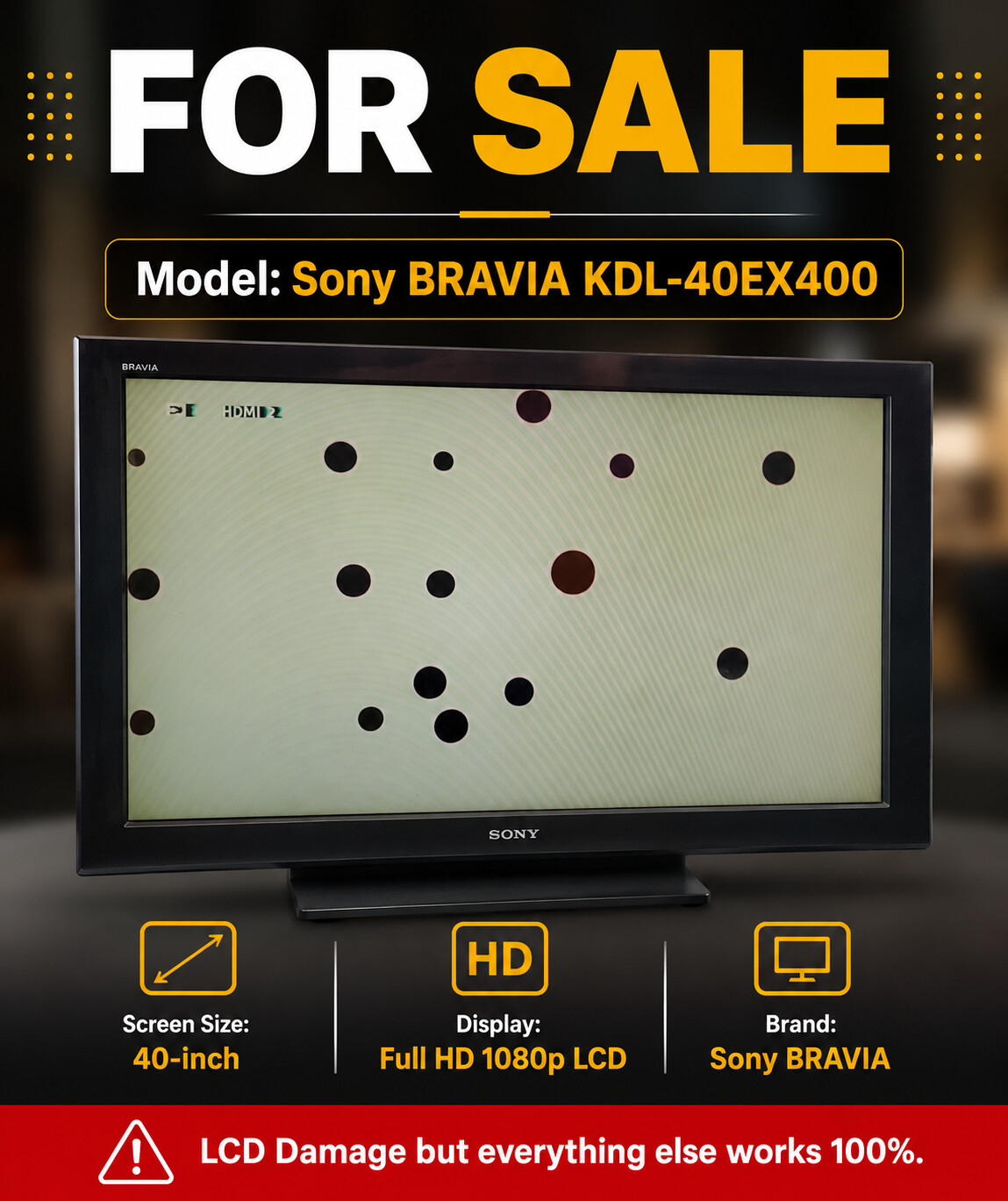 Model: Sony BRAVIA KDL‑40EX400 For sale photo 1