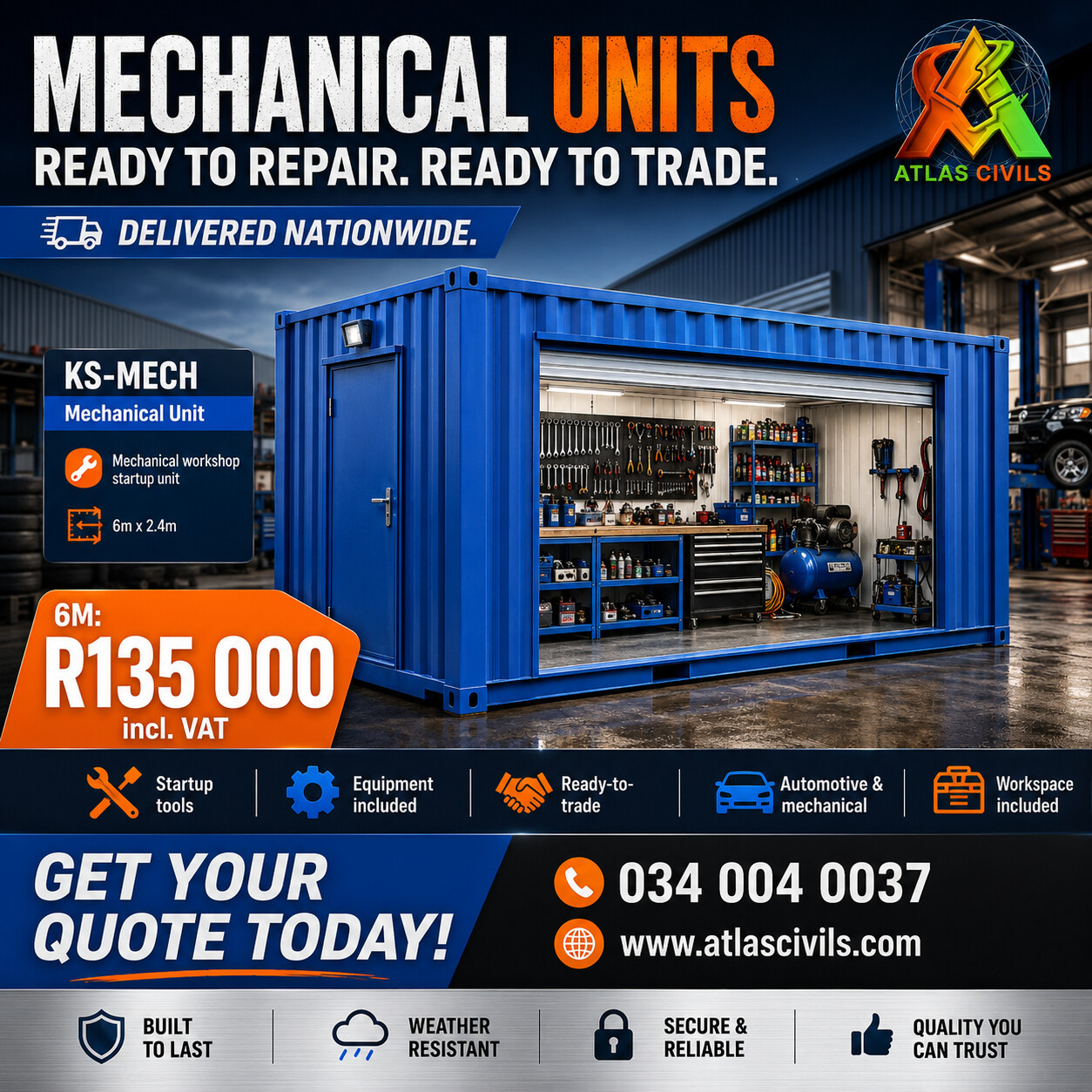 KS-MECH Mechanical Workshop Container – Fully Equipped 6m Business Unit photo 1