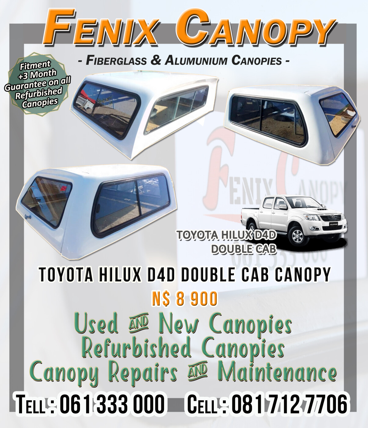 D4D Double Cab Canopy for sale in Windhoek Canopies Kalahari Deals