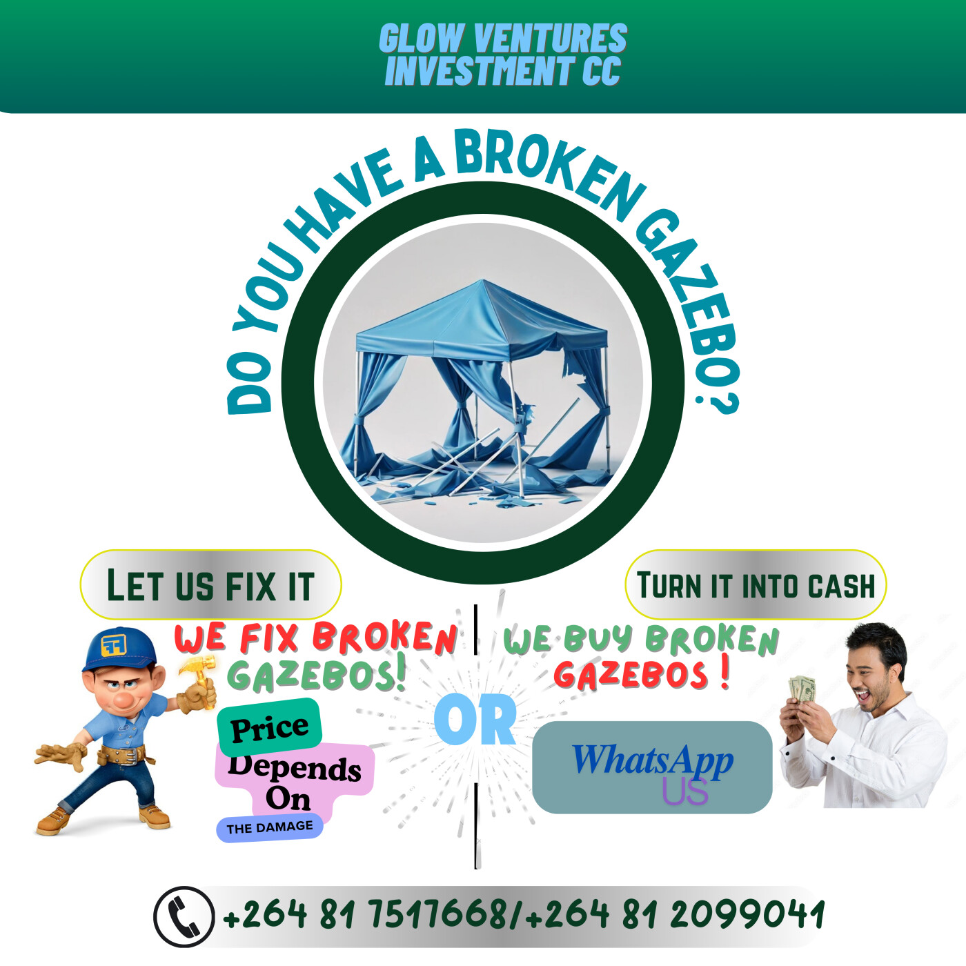 We Hire Gazebos, Tables, Artificial Grass and Chairs We Fix broken Gazebos and Wall Banners We Buy Broken Gazebos photo 3