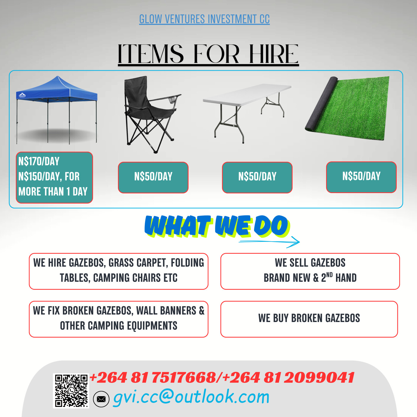 We Hire Gazebos, Tables, Artificial Grass and Chairs We Fix broken Gazebos and Wall Banners We Buy Broken Gazebos photo 2